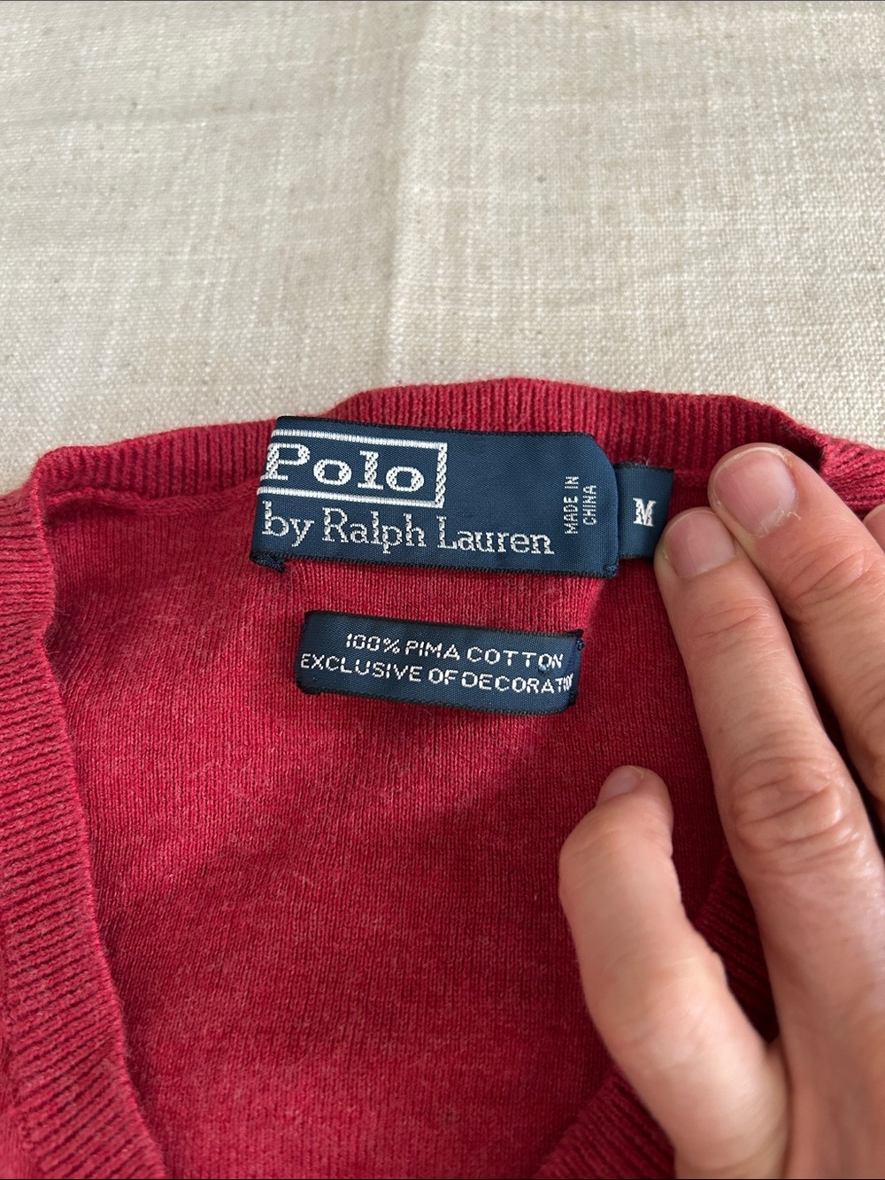 Vintage Polo by Ralph Lauren Pima Cotton V-Neck Sweater Men's Medium Red Casual - Picture 2 of 10